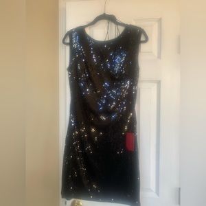 Hot black sequined dress with low tie back NWT